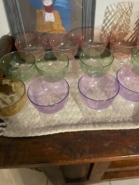 Set of Colorful Glass Dessert Bowls - Purple, Green, Pink, Yellow